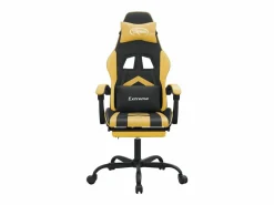 Clicnbuy Silla gaming giratoria reposapiés cuero sintético negro Dorado Best