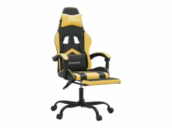 Clicnbuy Silla gaming giratoria reposapiés cuero sintético negro Dorado Best