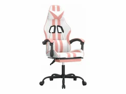 Silla gaming giratoria y reposapiés cuero sintético blanco^Clicnbuy Clearance