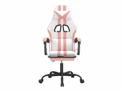 Silla gaming giratoria y reposapiés cuero sintético blanco^Clicnbuy Clearance
