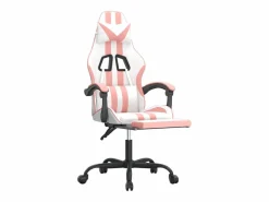 Silla gaming giratoria y reposapiés cuero sintético blanco^Clicnbuy Clearance