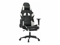 Clicnbuy Silla gaming masaje y reposapiés cuero sintético negro Blanco Discount