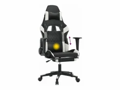 Clicnbuy Silla gaming masaje y reposapiés cuero sintético negro Blanco Discount