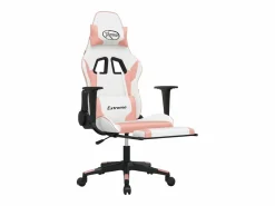 Clicnbuy Silla Gaming|Silla gaming masaje y reposapiés cuero sintético blanco y