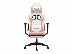 Clicnbuy Silla Gaming|Silla gaming masaje y reposapiés cuero sintético blanco y