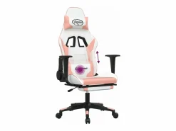Clicnbuy Silla Gaming|Silla gaming masaje y reposapiés cuero sintético blanco y