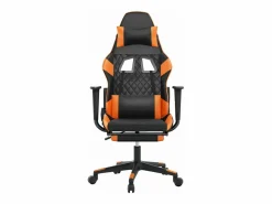 Clicnbuy Silla gaming masaje y reposapiés cuero sintético negro Naranja Discount