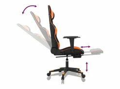 Clicnbuy Silla gaming masaje y reposapiés cuero sintético negro Naranja Discount