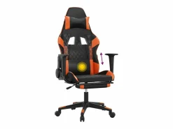 Clicnbuy Silla gaming masaje y reposapiés cuero sintético negro Naranja Discount