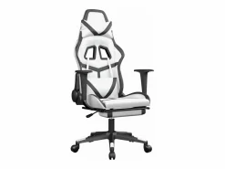 Silla gaming masaje y reposapiés cuero sintético blanco^Clicnbuy Clearance