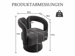 Silla giratoria 360°, sillón giratorio en tejido bouclé, sillón lounge con reposabrazos, sillón relax de respaldo alto con apoyabrazos Gris antracita Outlet