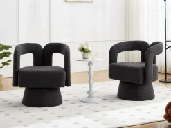 Silla giratoria 360°, sillón giratorio en tejido bouclé, sillón lounge con reposabrazos, sillón relax de respaldo alto con apoyabrazos Gris antracita Outlet