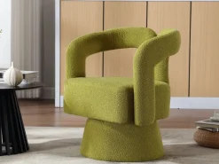 Silla giratoria 360°, sillón giratorio en tejido bouclé, sillón lounge con reposabrazos, sillón relax de respaldo alto con apoyabrazos^