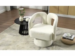 Sillón Escandinavo|Silla giratoria 360°, sillón giratorio en tejido bouclé, sillón lounge con reposabrazos, sillón relax de respaldo alto con apoyabrazos