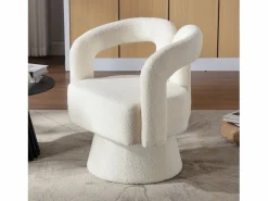 Sillón Escandinavo|Silla giratoria 360°, sillón giratorio en tejido bouclé, sillón lounge con reposabrazos, sillón relax de respaldo alto con apoyabrazos
