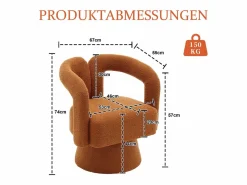 Sillón Escandinavo|Silla giratoria 360°, sillón giratorio en tejido bouclé, sillón lounge con reposabrazos, sillón relax de respaldo alto con apoyabrazos