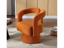 Sillón Escandinavo|Silla giratoria 360°, sillón giratorio en tejido bouclé, sillón lounge con reposabrazos, sillón relax de respaldo alto con apoyabrazos
