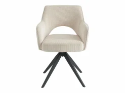 Vente-unique Sillas Y Lotes De Sillas|Silla giratoria con reposabrazos de terciopelo acanalado y metal negro - - KONYA