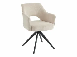 Vente-unique Sillas Y Lotes De Sillas|Silla giratoria con reposabrazos de terciopelo acanalado y metal negro - - KONYA