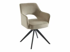 Vente-unique Silla giratoria con reposabrazos de terciopelo y metal negro - - KONYA Beige Outlet