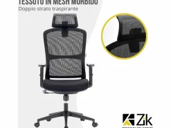 Silla giratoria de oficina ergonómica con reposabrazos, reposacabezas y soporte lumbar, ajustable, silla de escritorio de tela, - ZIK Negro Sale