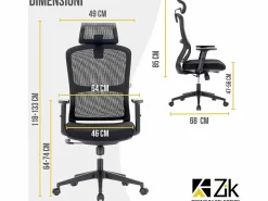 Silla giratoria de oficina ergonómica con reposabrazos, reposacabezas y soporte lumbar, ajustable, silla de escritorio de tela, - ZIK Negro Sale