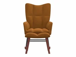 Sillón Balancín|Silla mecedora con reposapiés terciopelo marrón ES43614