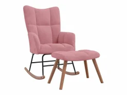 vidaxl Silla mecedora con reposapiés terciopelo Rosa New