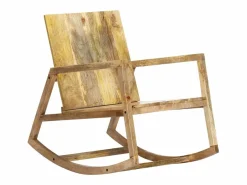 vidaxl Silla mecedora de cuero auténtico y madera mango maciza marrón Marru00f3n Sale