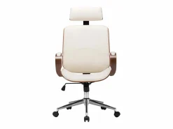 Clicnbuy Silla oficina con reposacabezas cuero sintético madera Crema