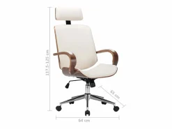 Clicnbuy Silla oficina con reposacabezas cuero sintético madera Crema
