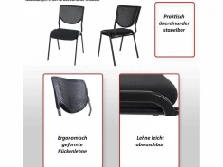 MCW Silla para visitas H401 Apilable (juego de 4), asiento verde, patas cromadas Verde / Plateado Clearance