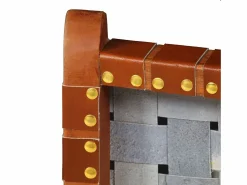 vidaxl Silla plegable con rayas cruzadas cuero auténtico marrón Marru00f3n Best