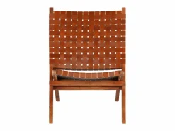 Silla plegable de tiras cruzadas de cuero auténtico marrón^Clicnbuy New