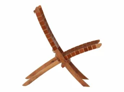 Silla plegable de tiras cruzadas de cuero auténtico marrón^Clicnbuy New