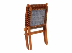 Silla plegable de tiras cruzadas de cuero auténtico marrón^Clicnbuy New