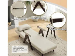 Sillón 3 en 1 con función cama, convertible, tejido de lino (64x68,5x93 cm)^ Best