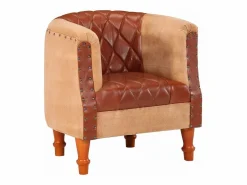Sillón Estilo Cabriolet|Sillón | Silla de cuero auténtico y madera maciza de mango marrón SHL6869