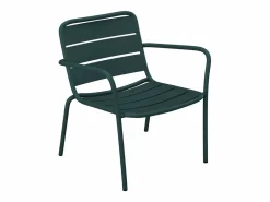 MYLIA Sillón bajo apilable de jardín + reposapiés - metal - Verde abeto - MIRMANDE de Verde pino Online
