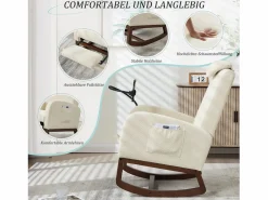Sillón Balancín|Sillón Escandinavo|Sillón Balancín con Reposapiés y Almacenamiento Lateral - Confort Ergonómico en Pana - Ideal para Salón, Oficina y Rincón de Lectura