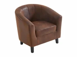 Vente-unique Sillón Estilo Cabriolet|Sillón cabriolet de microfibra envejecida marrón CRISTOBAL II