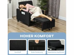 Sillón cama 3 en 1 con función reclinable, tela, (84x74x81 cm) Negro Clearance
