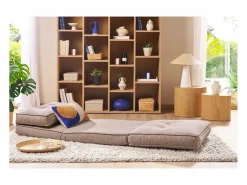 Miliboo Sillón cama de 1 plaza de tela color topo SALLY Marru00f3n Online