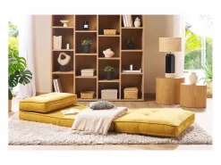 Sillón cama de 1 plaza de tejido efecto aterciopelado mostaza SALLY^Miliboo