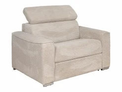 Vente-unique Sillón cama de apertura rápida de terciopelo de costillas - Cama de 70 cm - Colchón de 14 cm VIZIR Beige New