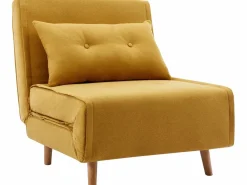 Vente-unique Sillón|Sillón Cama|Sillón cama de tela amarillo de estilo joven URIBIA.
