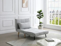 Vente-unique Sillón cama en tela y patas de madera CHILA Gris claro New