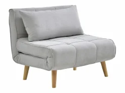 Vente-unique Sillón cama en tela y patas de madera CHILA Gris claro New