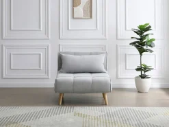 Vente-unique Sillón cama en tela y patas de madera CHILA Gris claro New