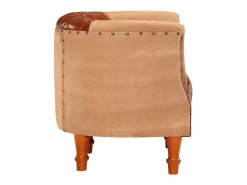 Sillón cúbico de cuero auténtico y madera maciza mango marrón^Clicnbuy Sale